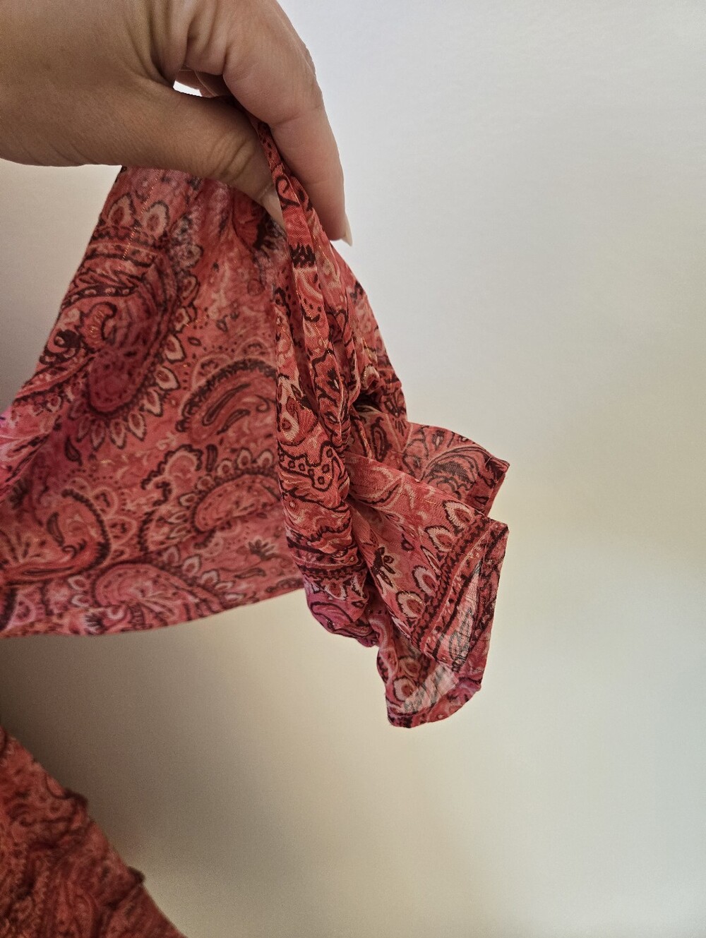 Torrid Pink Paisley Babydoll Mini Dress Size 1 Boho Sheer Sleeve Lined - Picture 4 of 14
